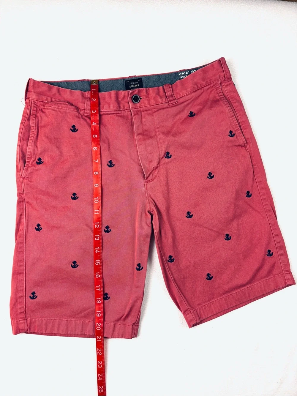 J.Crew Men’s Salmon Stretch Chino Anchor Embroidered Shorts Nautical Preppy (33)